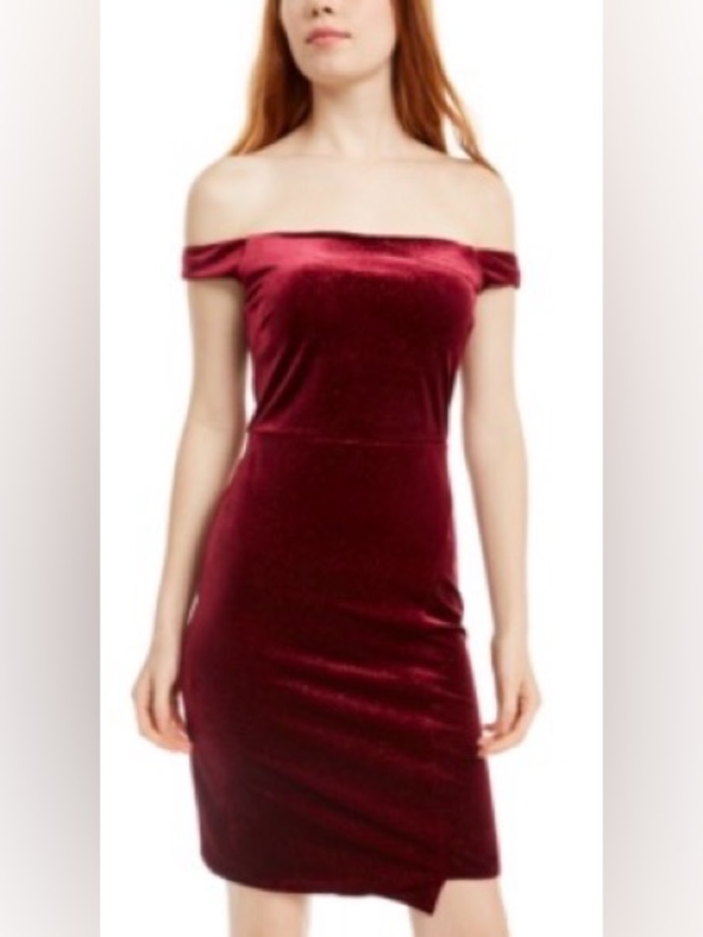 Crystal Doll Size 3 Red Glitter Burgundy Sleeveless Off Shoulder Body Con Dress